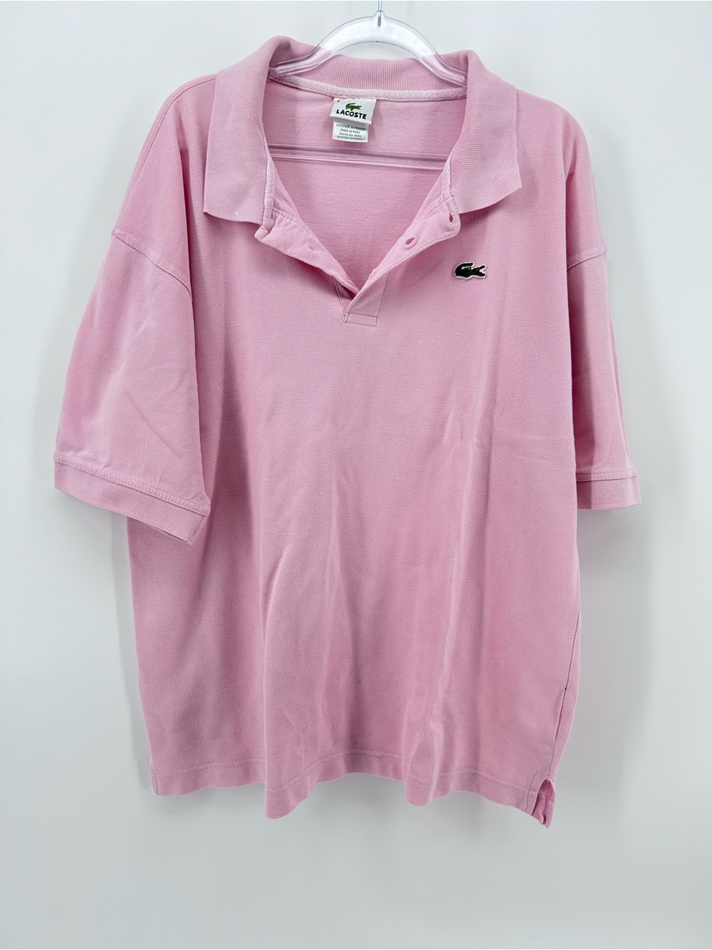 Lacoste Men's Short Sleeve Polo Shirt Pink, Size 8 XXL Small Bleach Spot